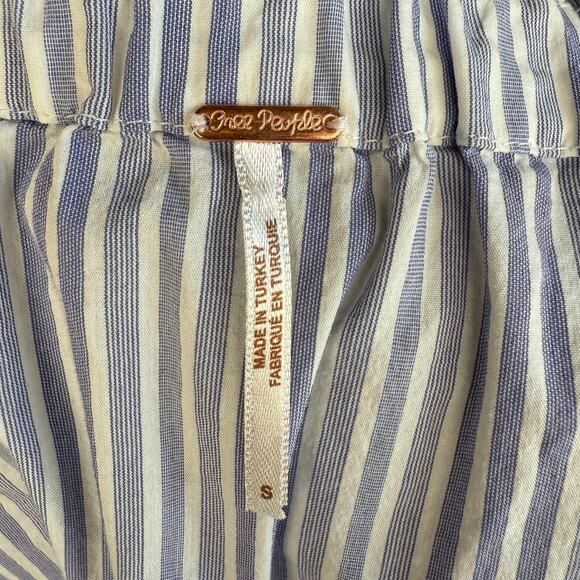 Free people blue and white striped off the shoulder button up  crop top - size S - Picture 10 of 11
